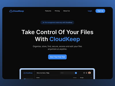 Poster: Seamless File Management Across Platforms with CloudKeep app functionality cloud sharing cloud storage cross device syncing dark mode interface efficient design file management file organization minimal design mobile dashboard multi platform design productivity tool responsive app seamless navigation smart dashboard storage solution streamlined workflow syncing solution technology innovation user interface