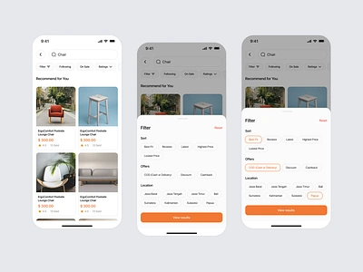 Furnio | Catalog & Filter Screen Mobile App animation catalog design filter furniture graphic design mobile app ui user experience user flow user interfaces