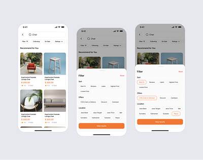 Furnio | Catalog & Filter Screen Mobile App animation catalog design filter furniture graphic design mobile app ui user experience user flow user interfaces