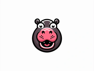 Cheerful Hippo Logo animal branding cartoon character cute design emblem entertainment fun happy hippo icon identity illustration kids logo mark mascot symbol vector