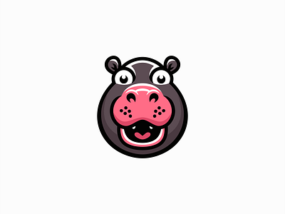 Cheerful Hippo Logo animal branding cartoon character cute design emblem entertainment fun happy hippo icon identity illustration kids logo mark mascot symbol vector