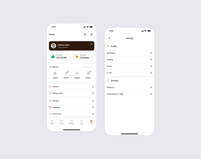 Furnio | Profile & Settings Screen Mobile App animation design furniture graphic design mobile app profile setting ui user experience user flow user interfaces