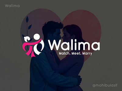 Walima Logo For Matrimony Service branding couple design logo flat graphic design heart logo heart shape logo logo logo design logo designer logoideas logotype love man and woman marry matrimoniallogo matrimonialservices meet minimalistic w logo