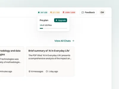 Plan Usage - PDF BFF ai ai chat badges chats clean dashboard files minimal popover product design saas design saas product ui design upgrade upsell ux design workspace