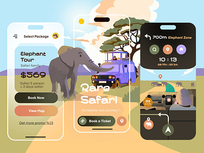 UI/UX Safari Travel Exploration animal app clean design illustration inspiration map mobile safari ticket tracking travel ui ui design uiux ux ux design zoo