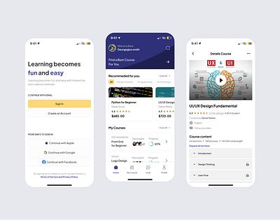Eduverse | Login, Home & Details Course Screen Mobile App animation course design graphic design mobile app school skill ui user experience user flow user interfaces