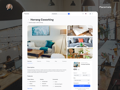 Coworking Page Interface ✦ Placemate airbnb booking coworking coworking platform coworking solutions coworking spaces dashboard design system landing page design owner dashboard product design search ui design website workspace