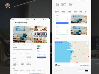 Coworking Page Interface ✦ Placemate airbnb booking coworking coworking platform coworking solutions coworking spaces dashboard design system landing page design owner dashboard product design search ui design website workspace