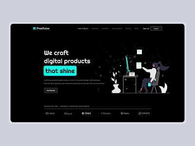 PixelPulse - Digital Solution Design Concept branding creativesolutions digitalcraftsmanship figmadesign innovativeengineering pixelplus projectexcellence uidesign uiux uxuidesign