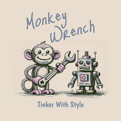 Monkey Wrench cart cartoon design funny kittl monkey pop culture print on demand t shirt t shirt design