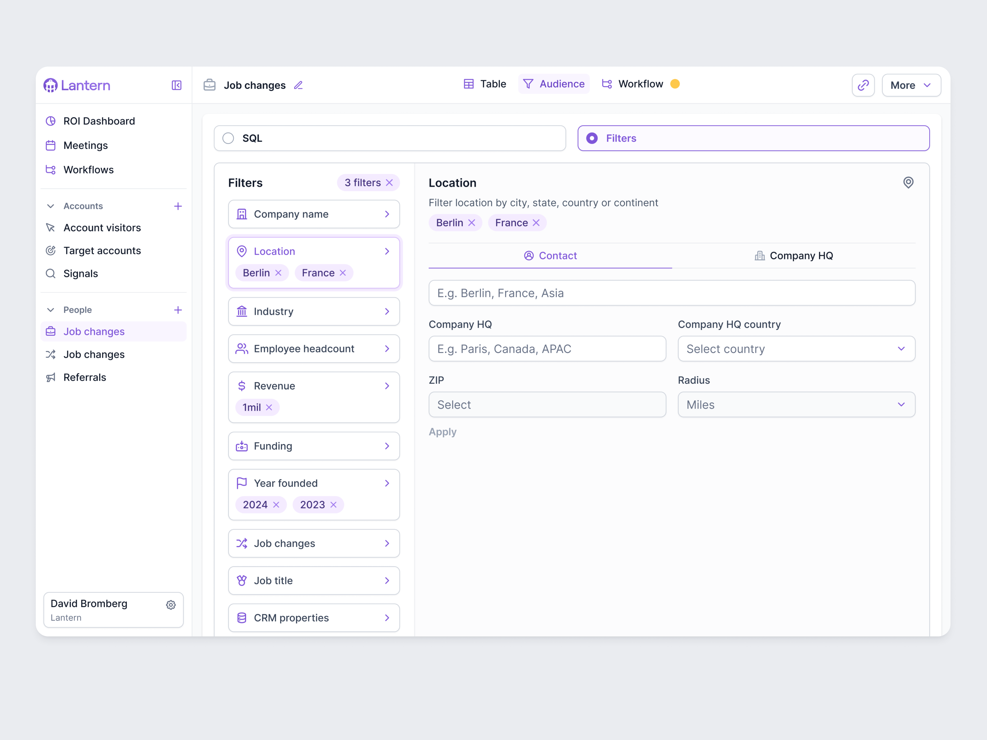 🎯 Audience Builder for Lantern Workflows apollo attio audience audience builder campaign crm filtering filters hubspot mailchimp open ai ottogrid outreach prospecting salesforce target target accounts target audience targeting zoominfo