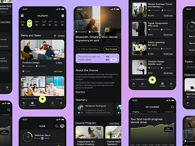 Mobile App: Learning Platform android app bright concept course courses dark education elearning interface ios learning platform mobile platform skills student study task ui ux
