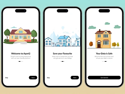 Illustration: Effortless Renting with Apart2 clean design customizable layout engaging design home rentals house listings housing solutions interactive walkthrough minimalist ui mobile interface modern illustration onboarding design privacy features property app real estate ui rental platform responsive framework secure data smart alerts user centric design visual storytelling