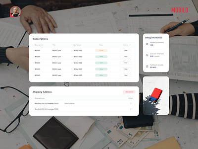 Shipping address, Billing & Subscriptions ✦ Placemate dashboard design system desktop view elements shipping subscriptions ux tables