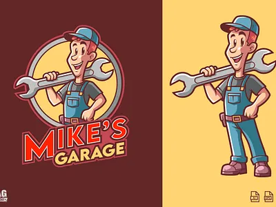 Cartoon Mechanic Mascot Logo guy logo vector