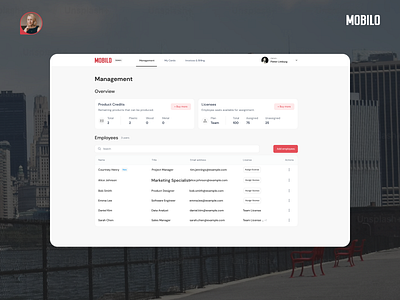 Management Dashboard Desktop View ✦ Mobilo Card billing data visualization design system desktop view digital business cards management platform transformation profile management shipping ui ui design user management ux design ux tables