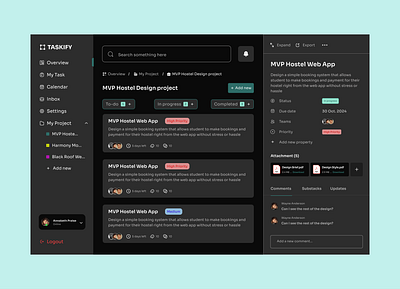 TASKIFY - Project Mgt tool darkmode design project management uidesign ux design uxdesign web design