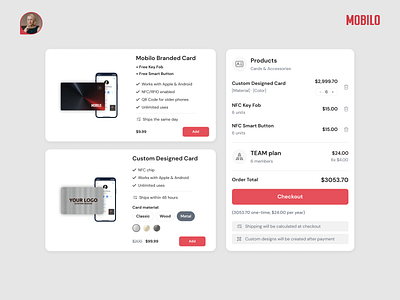 Checkout Elements Overview ✦ Mobilo Card billing checkout design system desktop view digital business cards mobile view payment overview saas shipping