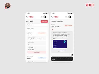 Customer Support Collaboration Chat ✦ Mobilo Card card design chat interface collaboration customer support design feedback design system digital business card product design uiux design user experience