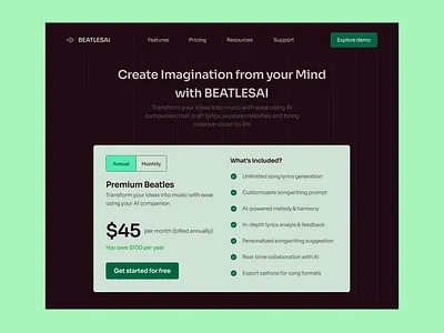 BEATLES AI - Pricing plan ai artificial intelligence darkmode ui design ux design uxdesign web design