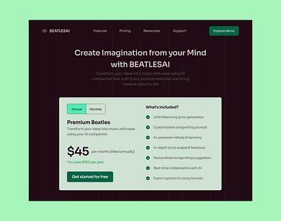 BEATLES AI - Pricing plan ai artificial intelligence darkmode ui design ux design uxdesign web design