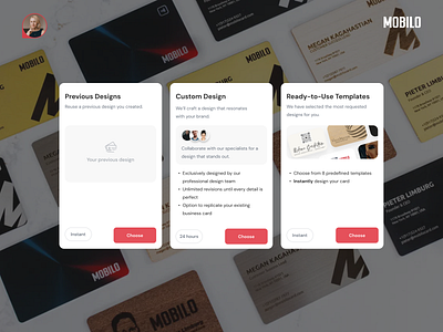 Card Order Page Desktop View ✦ Mobilo Card card design chat interface design feedback design system digital business card product design uiux design user experience