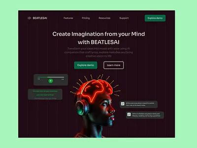 BEATLES AI - Hero section darkmode hero section landing page music ui ux design uxdesign web design