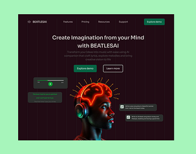 BEATLES AI - Hero section darkmode hero section landing page music ui ux design uxdesign web design