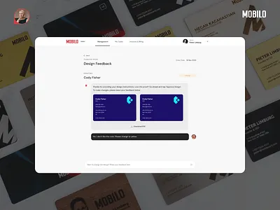 Customer Support Collaboration Chat ✦ Mobilo Card card design chat interface collaboration customer support design feedback design system digital business card product design uiux design user experience