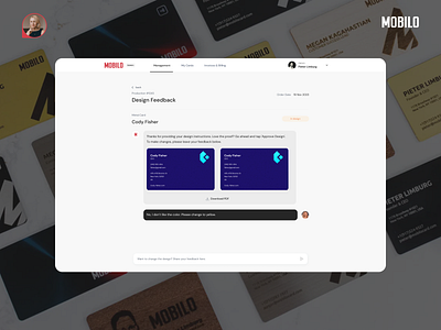 Customer Support Collaboration Chat ✦ Mobilo Card card design chat interface collaboration customer support design feedback design system digital business card product design uiux design user experience