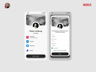 Digital Business Card & Contact Form Interface ✦ Mobilo Card app ux digital solutions edit tools personalization ux ui design user interaction