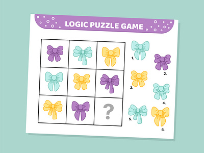 Bow. Logic puzzle game activity bow children clever colorful bows game puzzle game