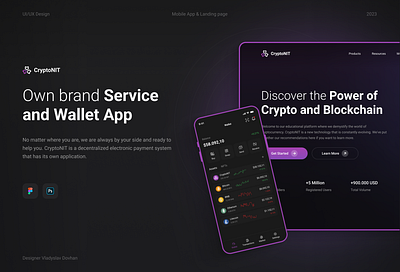 CryptoNIT | Landing page & Mobile App animation app bank black crypto dark design desktop figma logotype mobile photoshop ui ux