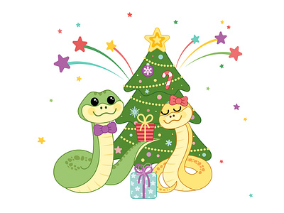 Two snakes celebrate new year celebrate feast gift holiday illustration new year salute snake