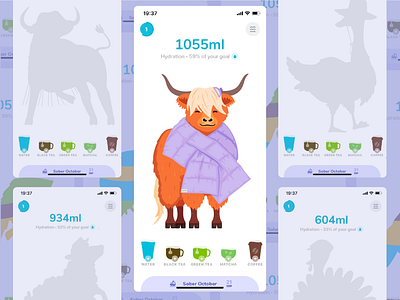 Highland Cow | Waterllama App Characters Set animal character app character character illustration cute character design digital art graphic highland cow illustration illustration art ui vector vector art