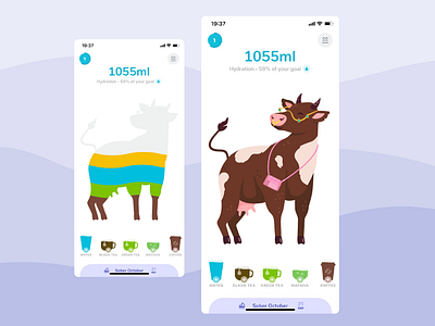 Cow | Waterllama App Characters Set animal illustration app character app illustration character illustration cow cute character design digital art graphic illustration illustration art ui vector vector art