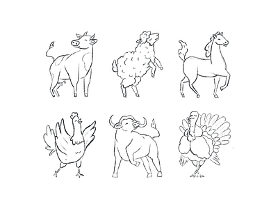 Characters Set Sketches | Waterllama App animal characrer illustration sketches