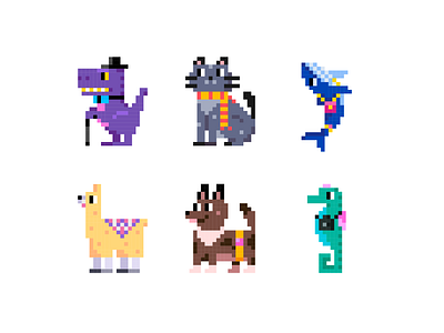 Pixel Art Characters Set | Waterllama App animal characters app characters character set cute pixel characters illustration pixel animals pixel art pixel characters