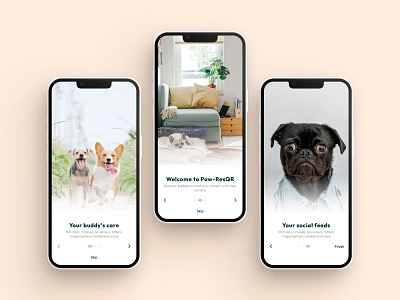 Mobile App for Pets Adoption & Social Life. create pet form design mobile app design onbording screen paw app pet adoption app pets app ui design