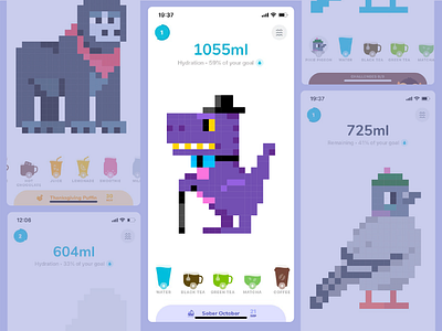 Dinosaur | Pixel Art Characters Set | Waterllama App animal app character character cute dinosaur digital art dinosaur illustration illustration art pixel art pixel character ui