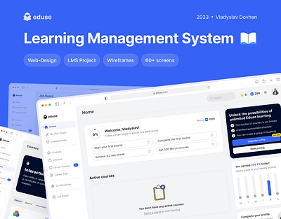 Eduse - LMS System app blue dark design figma learning light lms logo management minimalism mobile system testing ui ux white