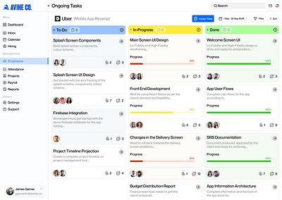 Avine-Tasks Page admin admin panel business business web clean company company website dashboard dashboard ui design hr hr dashboard modern tasks ui ui design ux web web design website