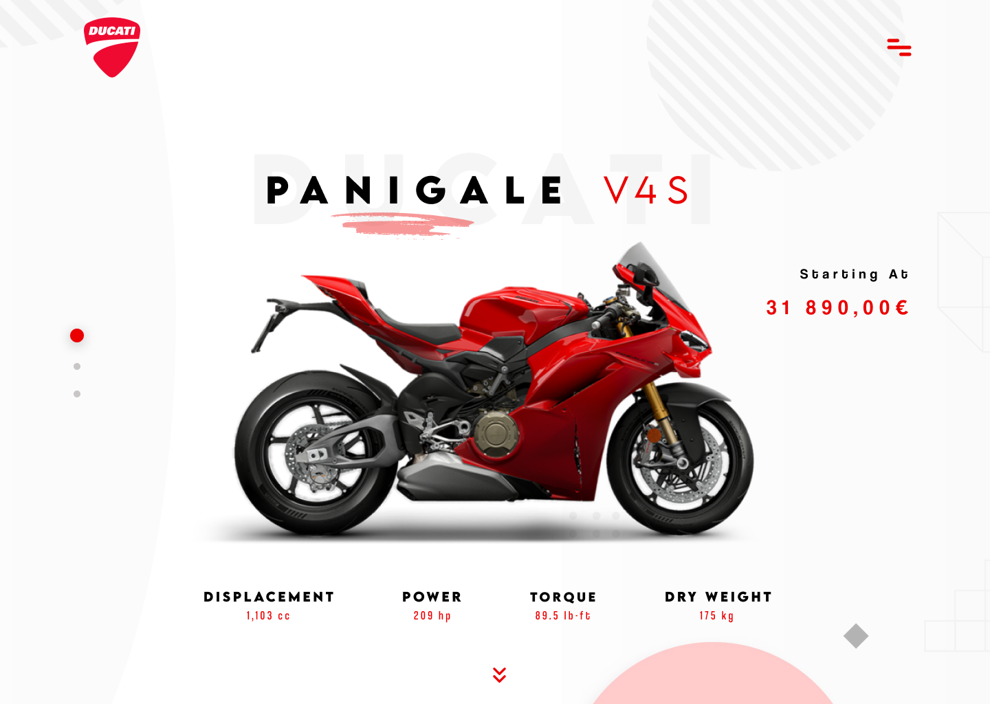 Example of Landing page Ducati v4s