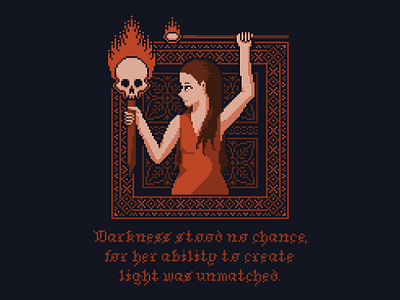 Lightbearer | Pixel Art Design 8 bit blackletter border cross stitch dark dark fantasy embroidery fantasy folk art gothic illustration pattern pixel pixel art scary skull spooky typography video game