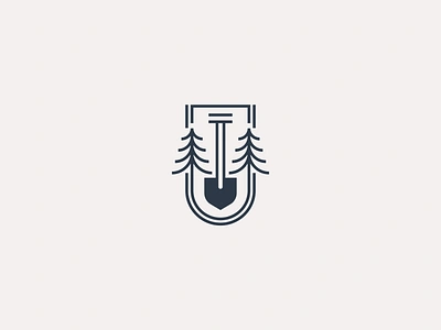 Shovel Logo badge brand identity branding branding concept design environment garden gardening landscape landscaping lawn logo minimalist monoline pine shield shovel tree visual identity