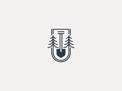 Shovel Logo badge brand identity branding branding concept design environment garden gardening landscape landscaping lawn logo minimalist monoline pine shield shovel tree visual identity