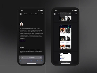 Product & UX/UI designer portfolio 3d black dark dark theme design folio inspiration inspire layout portfolio product design site ui ux website