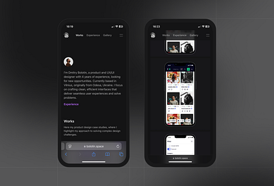 Product & UX/UI designer portfolio 3d black dark dark theme design folio inspiration inspire layout portfolio product design site ui ux website