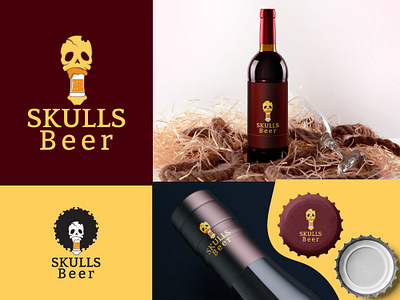 Skulls Beer Logo Concept alcohol bar beer beverage logo brand branding brewery business logo cafe logo cheers craft design graphic design identity logo logo design pub restaurant logo vector wheat