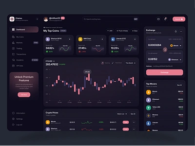 Cryptocurrency Dashboard UI/UX Design ai crypto trading bots blockchain technology crypto arbitrage crypto wallet dark mode ui decentralized exchange (dex) defi (decentralized finance) metaverse economy nft marketplace progressive web apps (pwas) proof of stake (pos) staking rewards tokenization web3 yield farming